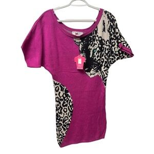 Anthropologie Yoana Baraschi Pink and Black Leopard print Knitwear Size L